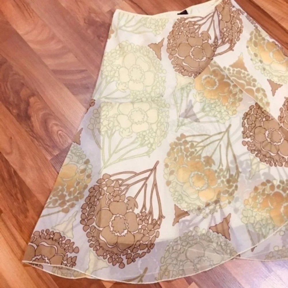 New Vintage Pineapple Yellow Floral Flare Layered Skirt Summer Pastel Midi